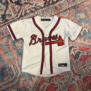 Kids White Braves Baseball Jersey, 2T